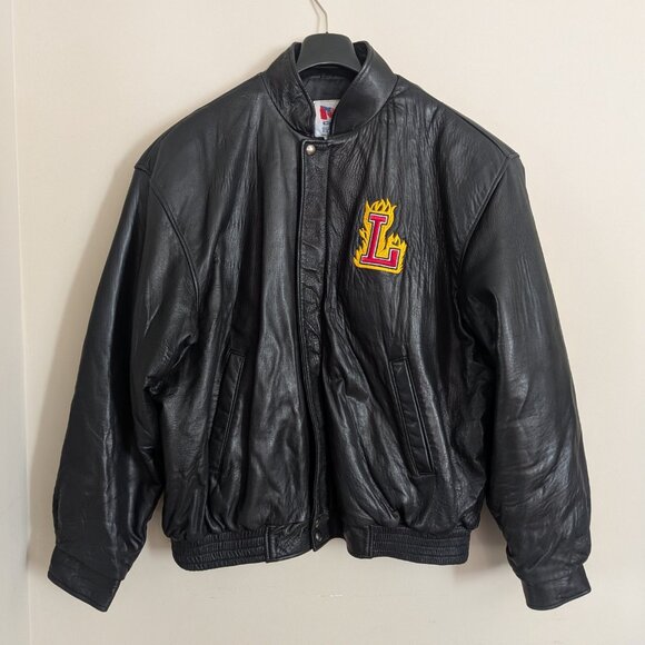CAN-AM Men's XL Leather Bomber Jacket Calgary Flames 1999-2007 Logo Made Canada - Picture 2 of 8